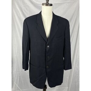 Gus Mayer Mens Blue Hopsack Wool 3-Button Blazer Sport Coat Jacket Vintage 42L